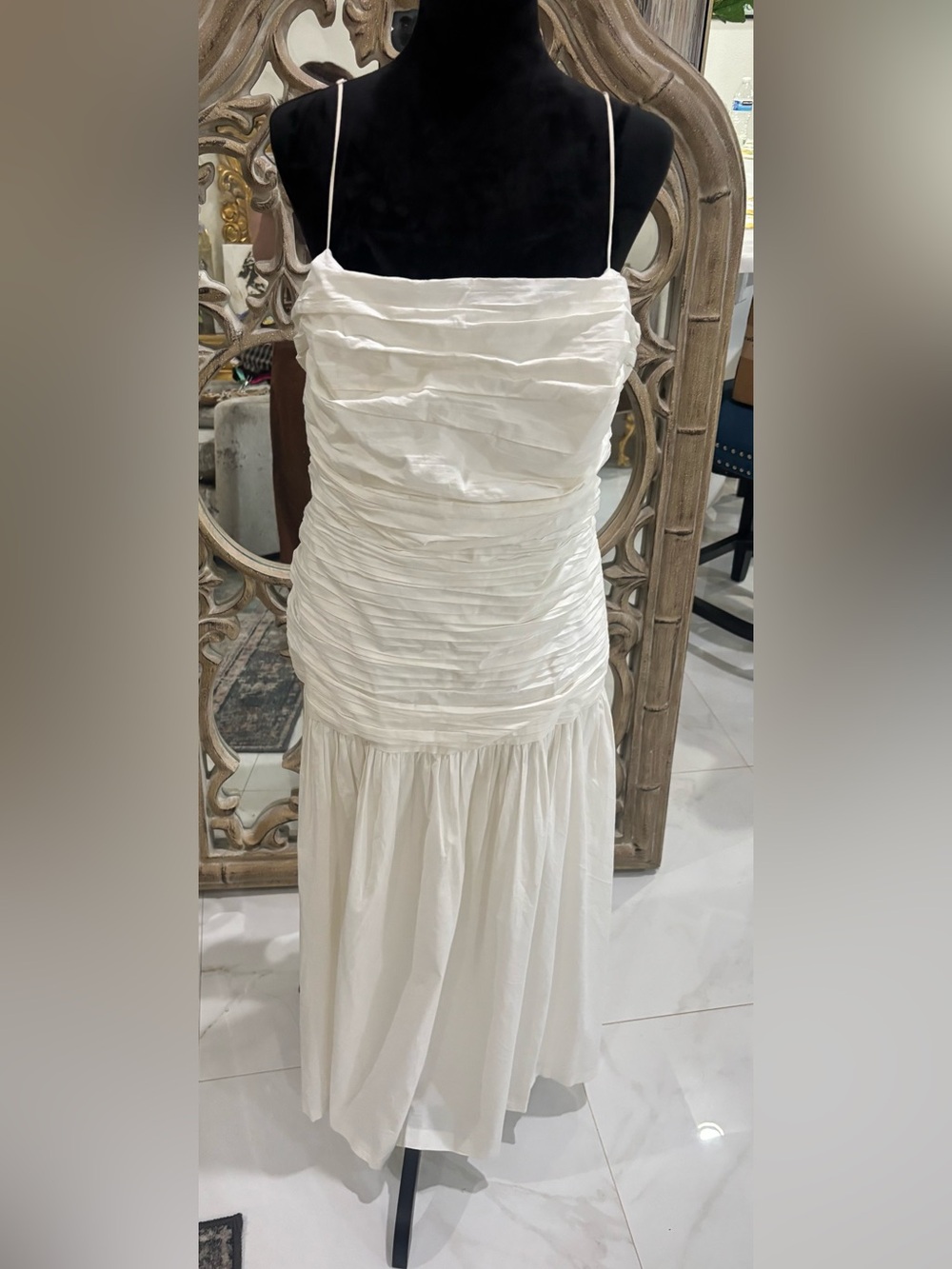 ANTONIO MELANI White Strapless Ruched Bodice Gown